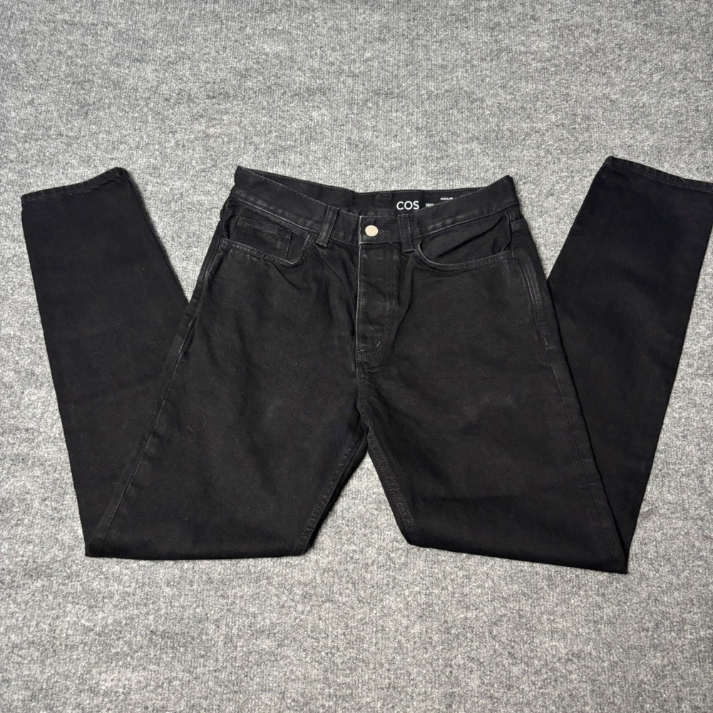 COS Jeans Mens 29x32 Black Regular‎ Tapered Leg Mid Rise Cotton Button Fly